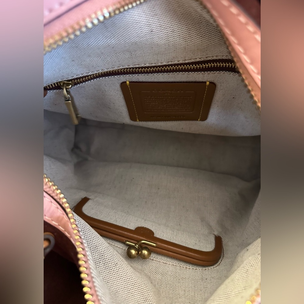 Coach Rogue Tea Rose Shoulder Bag Snake Two Way Handle  Leather Tote EUC - Picture 14 of 16